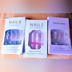 3 Sets Of Fancy Press-On Nails Includes 1 Hello Kitty Set